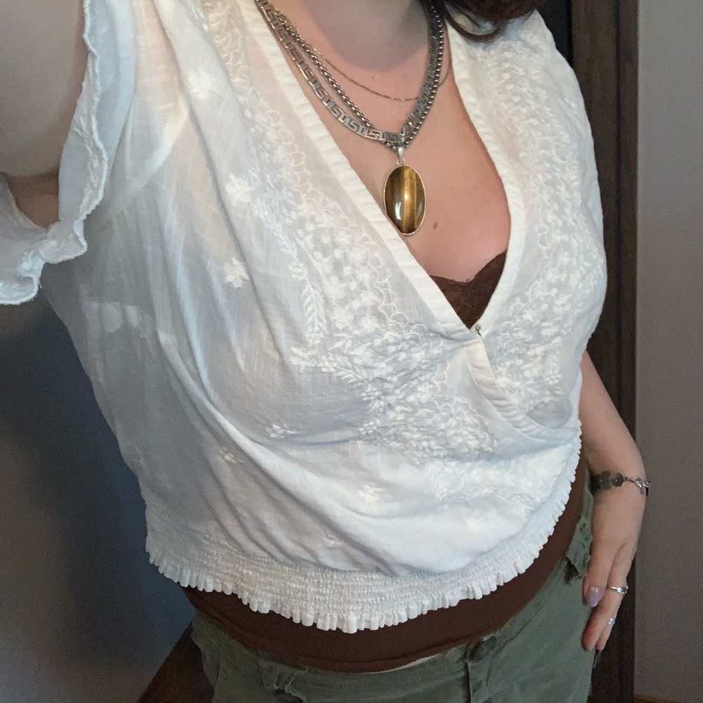 Abercrombie & Fitch White Ruched Crop Blouse